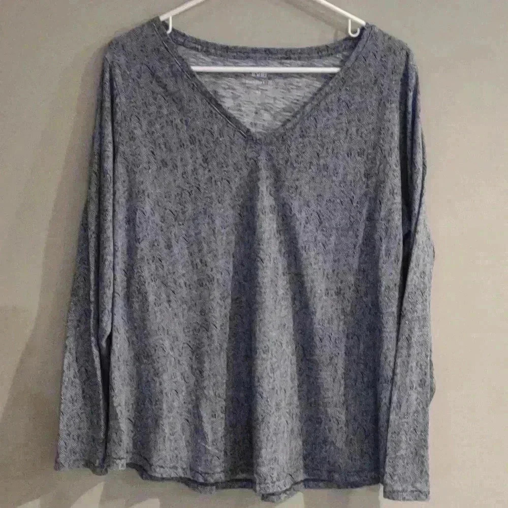 Evri everyday relaxed fit long sleeve v-neck navy‎ blue gray tee women's 0X